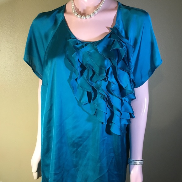 Lane Bryant 18/20 Ruffled Teal Blouse - Picture 3 of 4